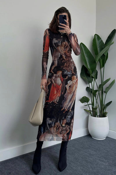 Renaissance Print Bodysuit & Midi Skirt