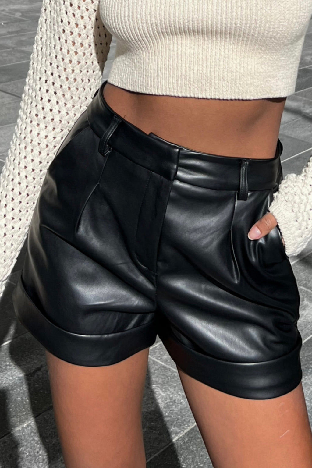 Sylva Faux Leather Pleated Shorts