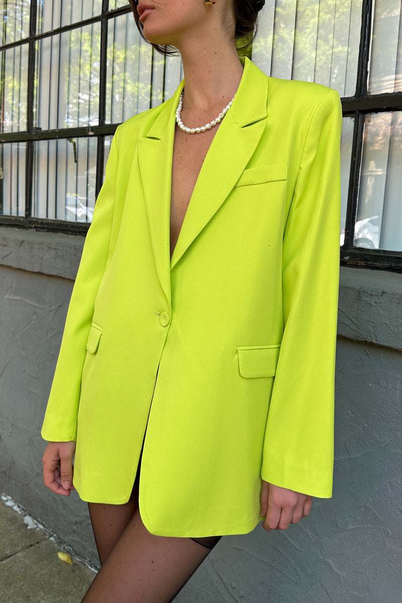 Brooklynn Relaxed Fit Oversized Blazer- Neon Green