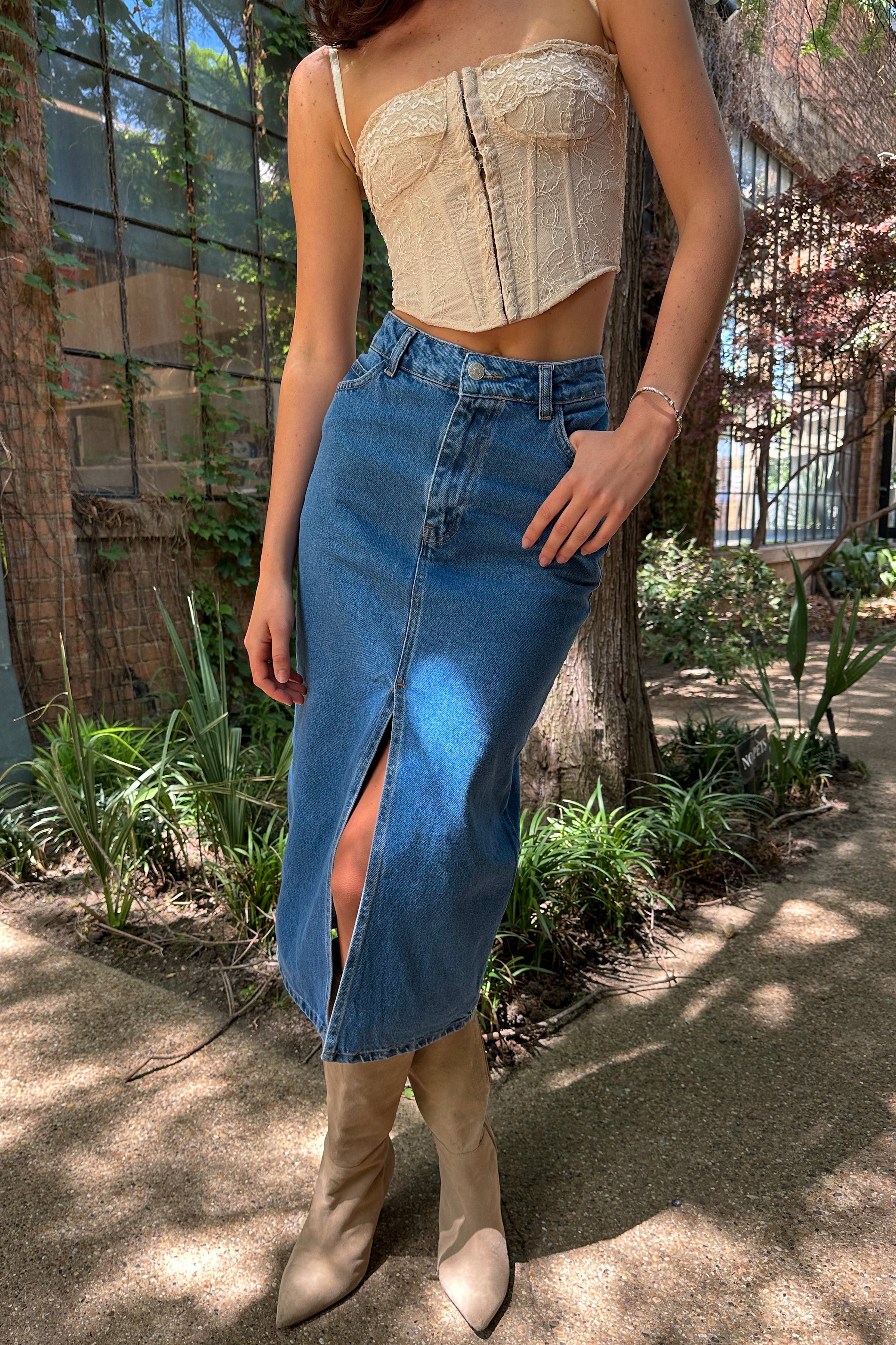 The Madi Faux Leather Front-Slit Denim Skirt by Pilcro | Anthropologie  Singapore - Women's Clothing, Accessories & Home