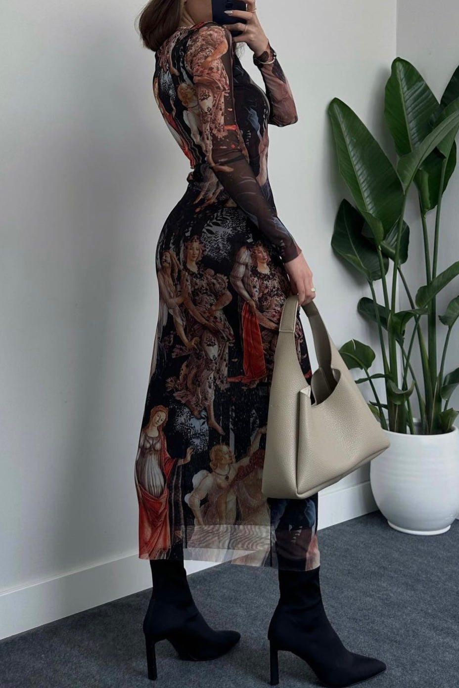 angel print mesh dress Front Row In Heaven Mesh Mini Dress