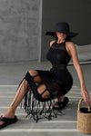 Lilibet Tassel Hem Knit Cover Up Dress - Black