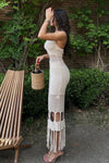Lilibet Tassel Hem Knit Cover Up Dress - Cream