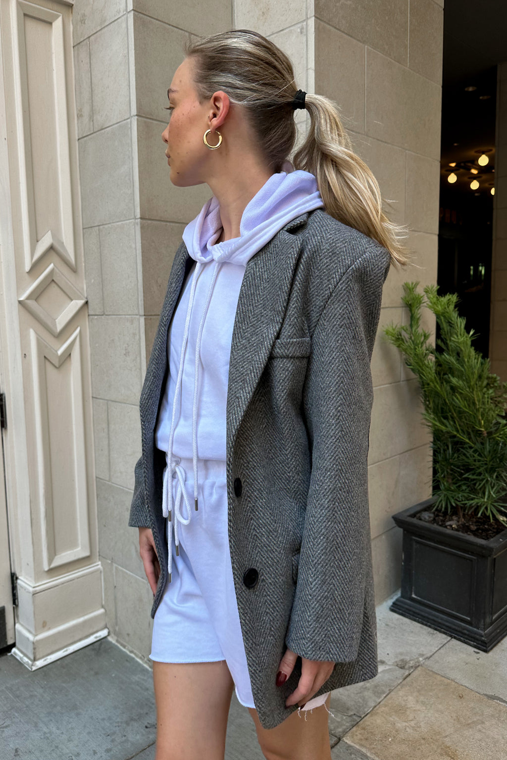Bellamy Textured Wool-Blend Blazer Coat - Light Grey