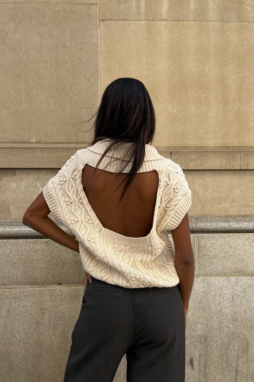 Tori Open Back Cable Knit Sweater
