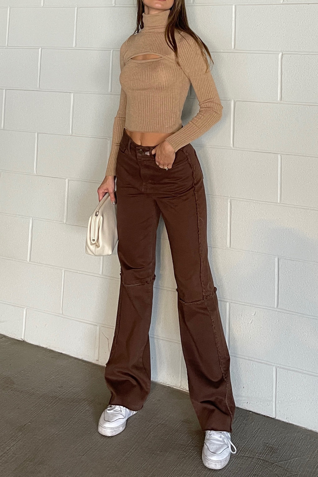 Saavi Turtleneck Crop Top - Tan