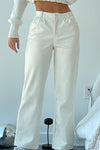 Azara Faux Leather Straight Leg Pants - Cream