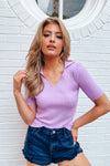 Melody Ribbed Collared Top - Lavender