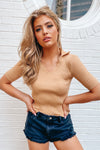 Melody Ribbed Collared Top - Beige