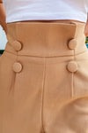 Maisie High-Rise Button Pants - Beige