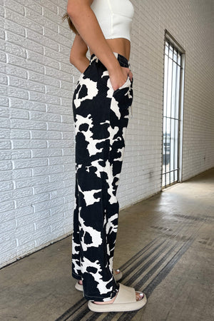 Athena Wide Leg Pants - Cow Print